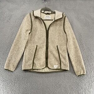REI Sherpa Fleece Jacket Womens Small Beige Hoodie Full Zip Outdoor Cozy Sweater